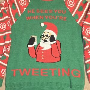 JOYLAND UGLY CHRISTMAS SWEATER SANTA TWEETING WOMENS SIZE LARGE